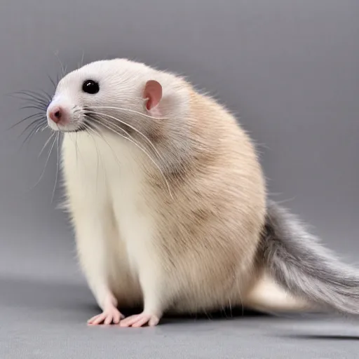 Image similar to chinchilla ferret hybrid, extra long body and tail, multiple legs, dynamic pose, ribbon like body, graceful curves