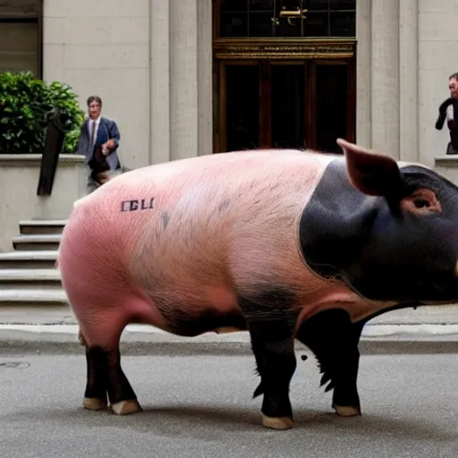 Prompt: the bull of wall street but it's a pig