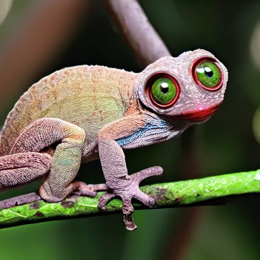 Prompt: tarsier chameleon hybrid