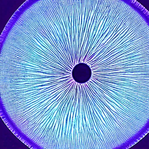 Image similar to dark field microscopy photograph of a diatom symmetrical, beautiful colours