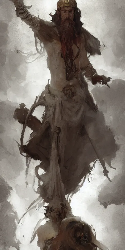 Image similar to a character study of the ancient historical biblical evil pagan king ahab of Israel by craig mullins and marc simonetti, Ross Tran and WLOP, by Andrew Wyeth and Gerald Brom, In the style of John singer Sargent and James gurney, ARTSTATION, cgsociety, polycount, character design, CINEMATIC, AWE INSPIRING, BEAUTIFUL, ART GERM