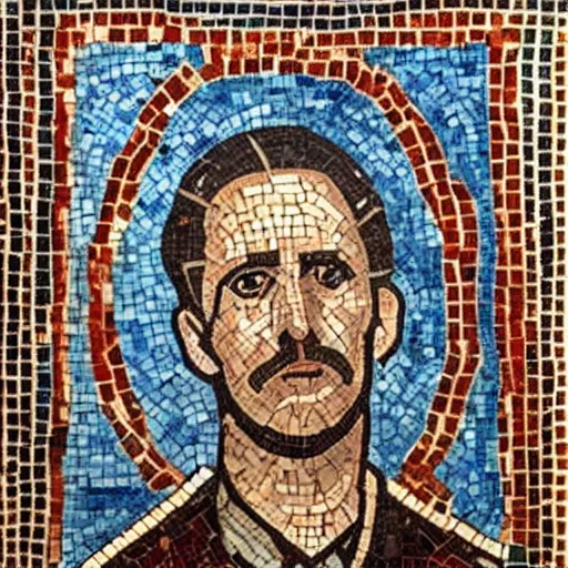 Image similar to trump in an old fashioned prison suite, byzantine mosaic,