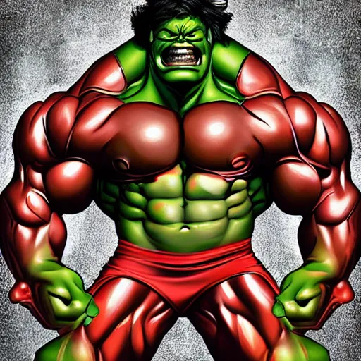 Image similar to a bodybuilder Hulk joker Android head in Rococo art