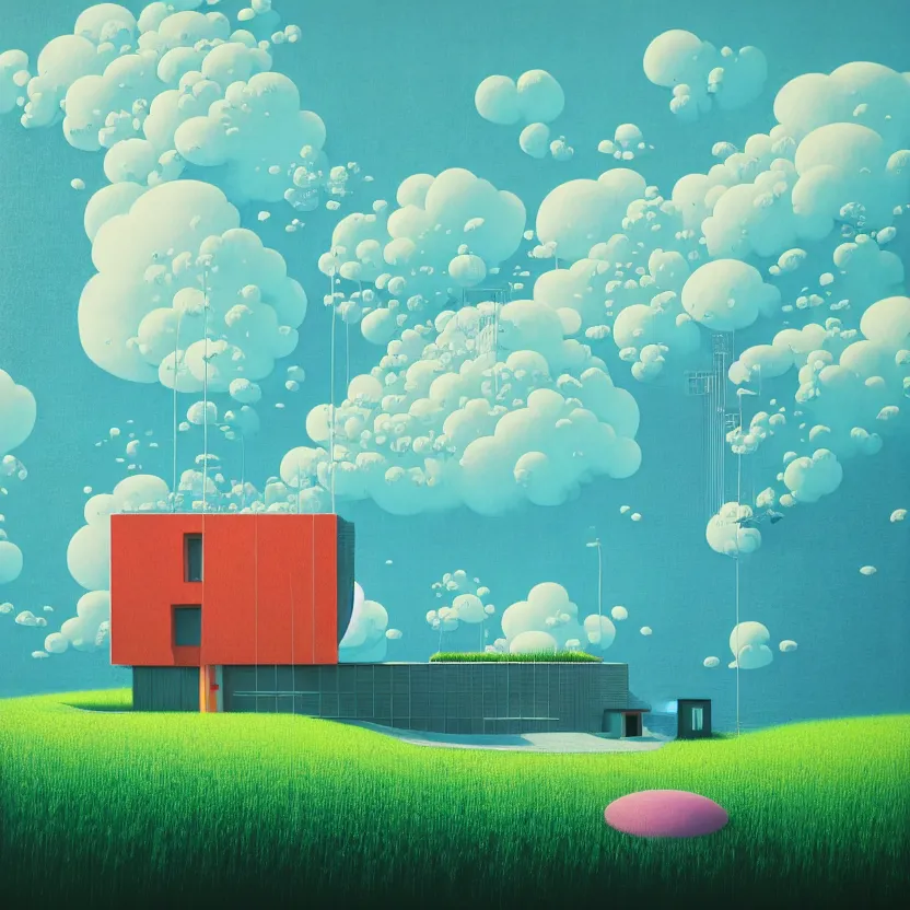 Image similar to house by toyo ito, white sea cloud, summer morning, very coherent and colorful high contrast, art by! gediminas pranckevicius! geof darrow, pastel color, volumetric lighting, cinematic, floralpunk screen printing woodblock, dark shadows, hard lighting, stippling art