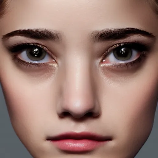 Image similar to blonde eyebrows Emmy Rossum, realistic, photo studio, HDR, 8k, trending on artstation