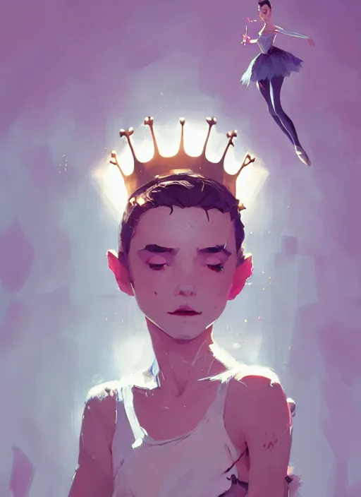 Prompt: portrait of cute ballerina girl with crown of thorns and white short hairs, warhammer, cyberpunk, by atey ghailan, by greg rutkowski, by greg tocchini, by james gilleard, by joe gb fenton, by kaethe butcher, dynamic lighting, gradient light blue, brown, blonde cream and white color in scheme, grunge aesthetic