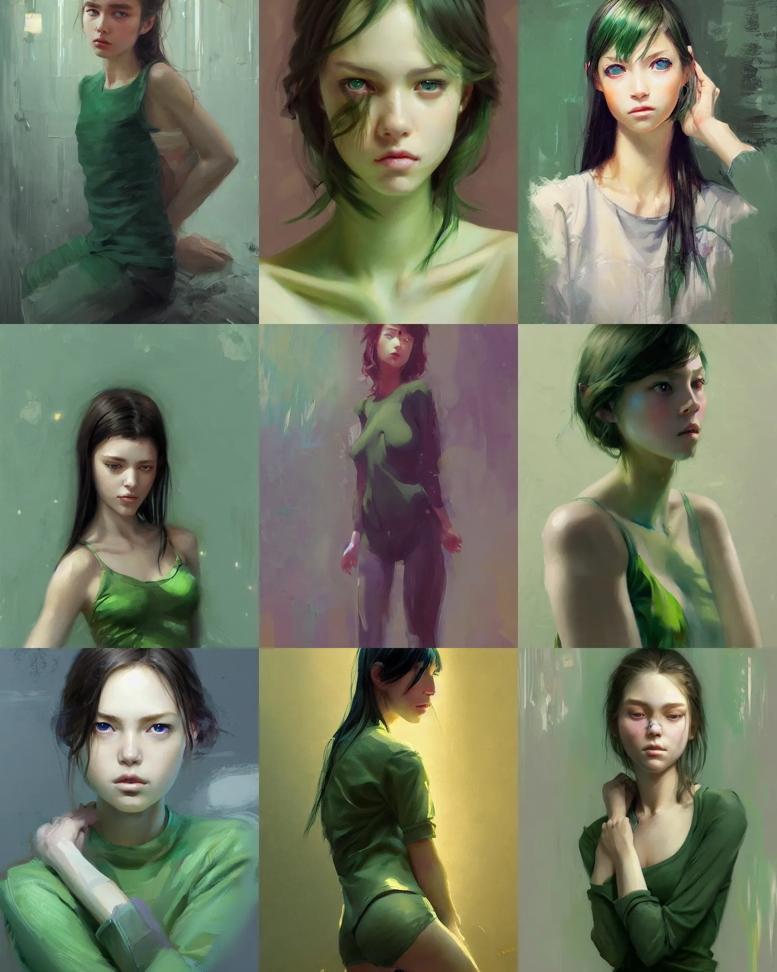 Prompt: a painting of a fully dressed casually clothed girl upper body with beautiful green eyes, highly detailed, digital painting, artstation, sharp focus, dreamy illustration, art by katsuhiro otomo ghost - in - the - shell, artgerm, jeremy lipkin and giuseppe dangelico pino and michael garmash and rob rey