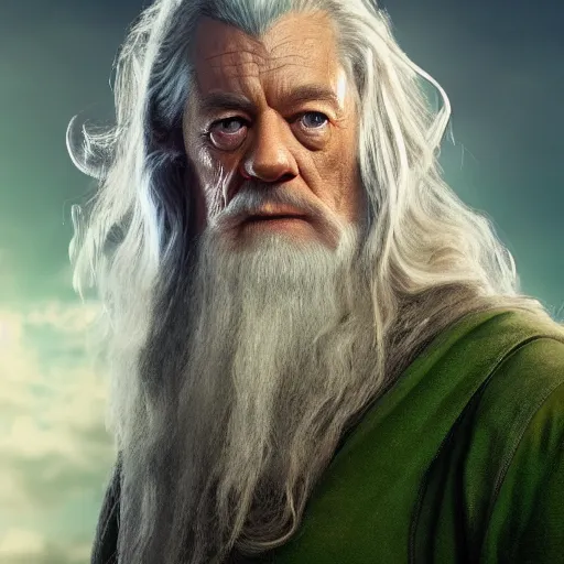 Image similar to film still of gandalf starring as the hulk, realistic extremely detailed photo style painting, granular detail, holographic krypton ion, octane render, 4 k, f 3 2, 5 5 mm photography, wide angle