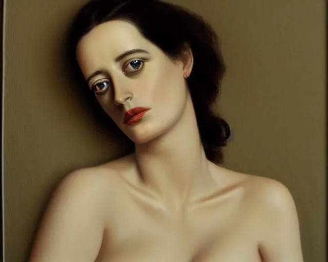 Prompt: portrait en buste of eva green in repose by Hughes Merle, perfectly detailed eyes, realistic fabric, abundant detail