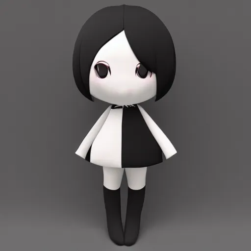 Prompt: a cute fumo plush of a girl with an enormous forehead, soft shadow, black and white, vray