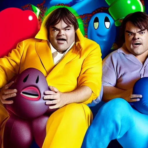 Prompt: jack black starring as live action pac - man the movie, 8 k, movie still