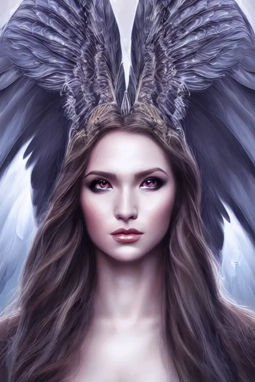 Prompt: head and shoulders portrait of a harpy, eagle wings, feathers, beautiful, female, magical, high fantasy, d & d, by artgerm, face details, extremely detailed, digital illustration
