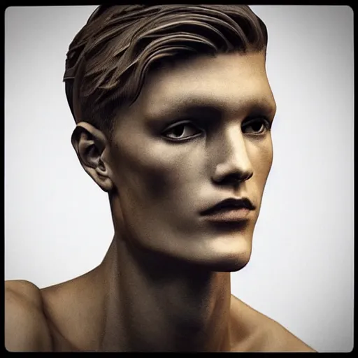 Image similar to “a realistic detailed photo of a guy who is an attractive humanoid who is half robot and half humanoid, who is a male android, twitch streamer and youtuber Ludwig Ahgren, shiny skin, posing like a statue, blank stare”