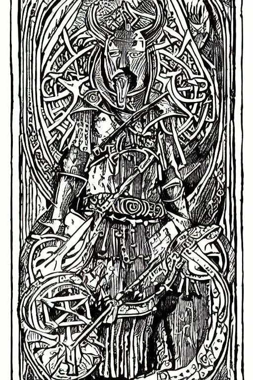 Prompt: tarot card, viking style, medieval concept art, intricate illustration, detailed