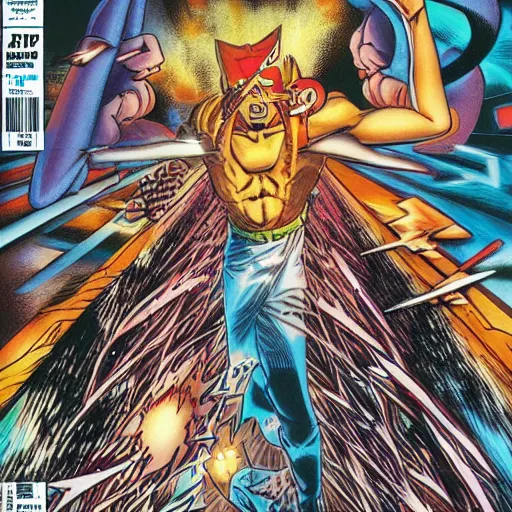 Image similar to chip and pin trip, manga comic book cover, action, explosions, by alex grey