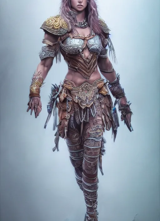 Image similar to detailed realistic full body character concept illustration pastel painting of a warrior princess in detailed clothing, insanely detailed and intricate, octane render, sss, postprocessing, 4k,