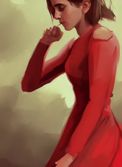 Prompt: a digital painting of a Emma Watson a red dress, by netter, style from greg rutkowski, beautiful eyes, full frame, oil painting, featured on artstation, concept art, smooth, sharp focus, illustration, very detailed, ambient lighting, unreal engine render, concept art by Atey Ghailan, by Loish, by Bryan Lee O'Malley