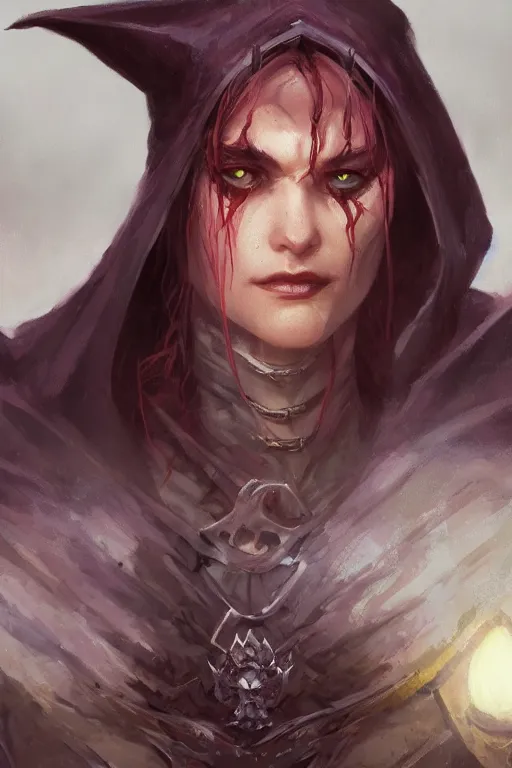 Image similar to dungeons and dragons evil witch character closeup portrait, dramatic light, dungeon background, 2 0 0 mm focal length, painted by stanley lau, painted by greg rutkowski, painted by stanley artgerm, digital art, trending on artstation