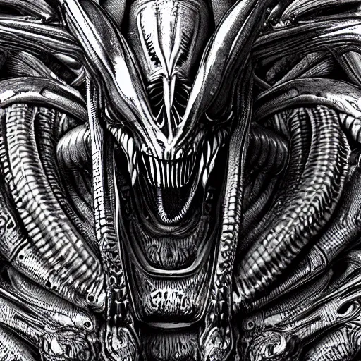 Image similar to “Alien, xenomorph, god of death, dark, evil, fantasy, intricate detail , realistic render”