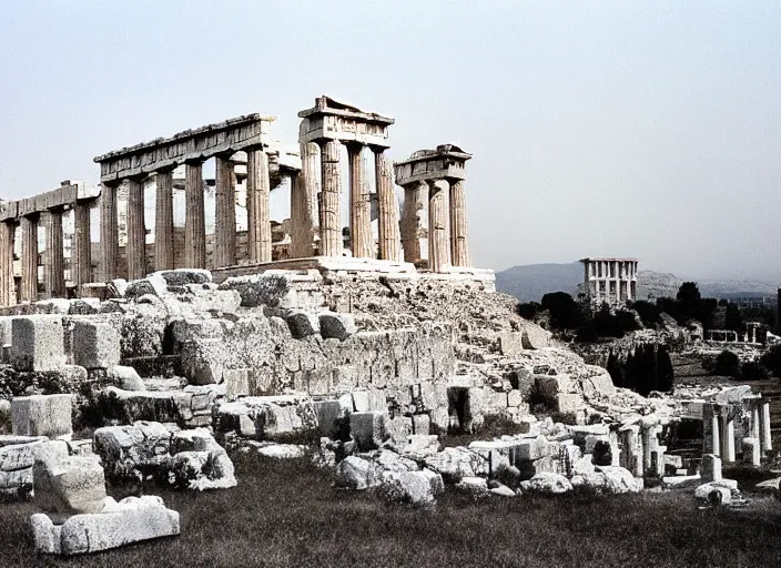 Prompt: realistic documentary landscape photo a big white fluffy hairy ancient acropolis, neutral colors, 1 9 9 0, life magazine reportage photo