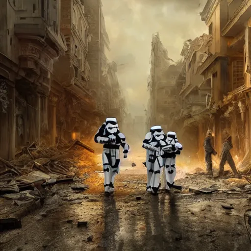 storm troopers walking through the center of a | Stable Diffusion | OpenArt