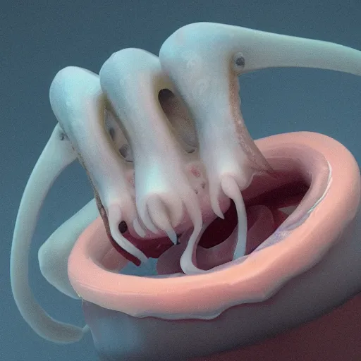 Image similar to hyperrealistic dslr film still of amorphous squid wearing dentures, stunning 8 k octane comprehensive 3 d render, inspired by istvan sandorfi & greg rutkowski & unreal engine, perfect symmetry, dim volumetric cinematic lighting, extremely hyper - detailed, extremely lifelike attributes & lifelike texture, intricate, masterpiece, artstation, stunning