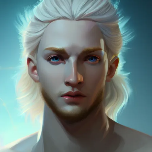 Image similar to Lucius the pale blond androgynous god of the sun, highly detailed, digital painting, artstation, concept art, soft light, sharp focus, illustration