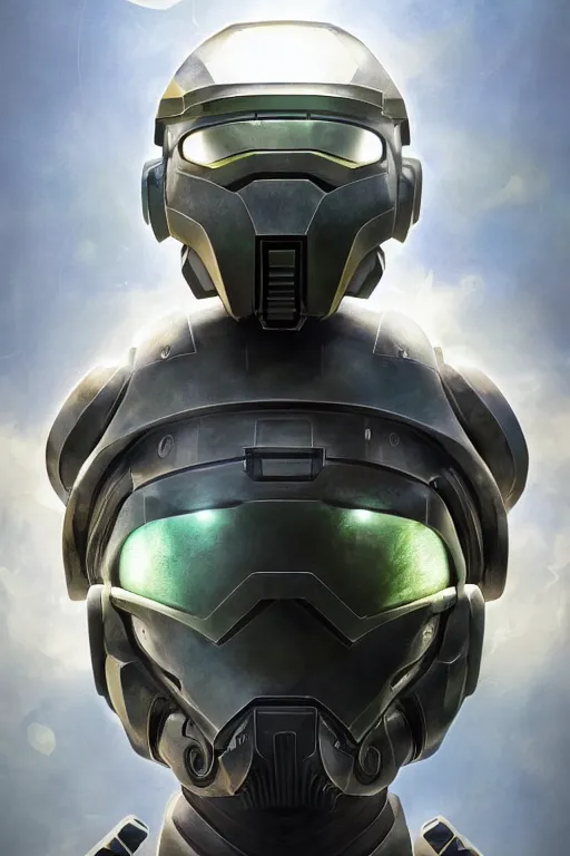 Image similar to robot ninja mask helmet halo master chief radiating a glowing aura global illumination ray tracing hdr fanart arstation by ian pesty and katarzyna da „ bek - chmiel