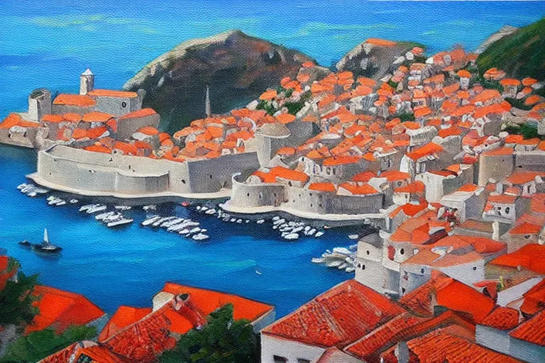 Image similar to dubrovnik, oil painting, oil in canvas, old painting