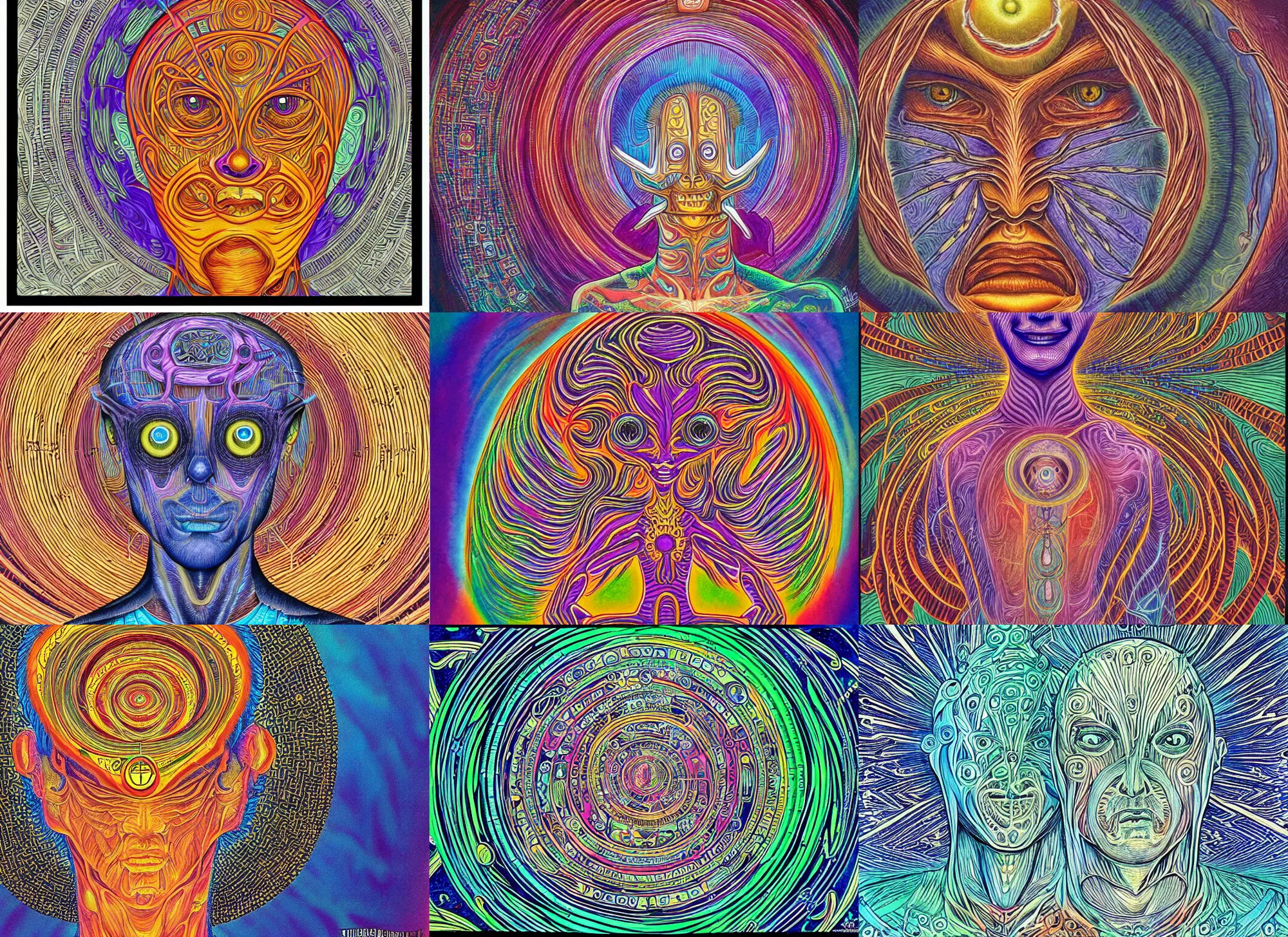 Prompt: A metaphysical highly detailed tulpa/servitor in the style of Alex Grey