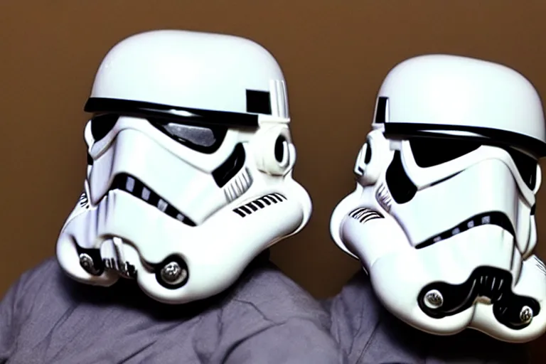 Prompt: stormtroopers hair on top of helmet