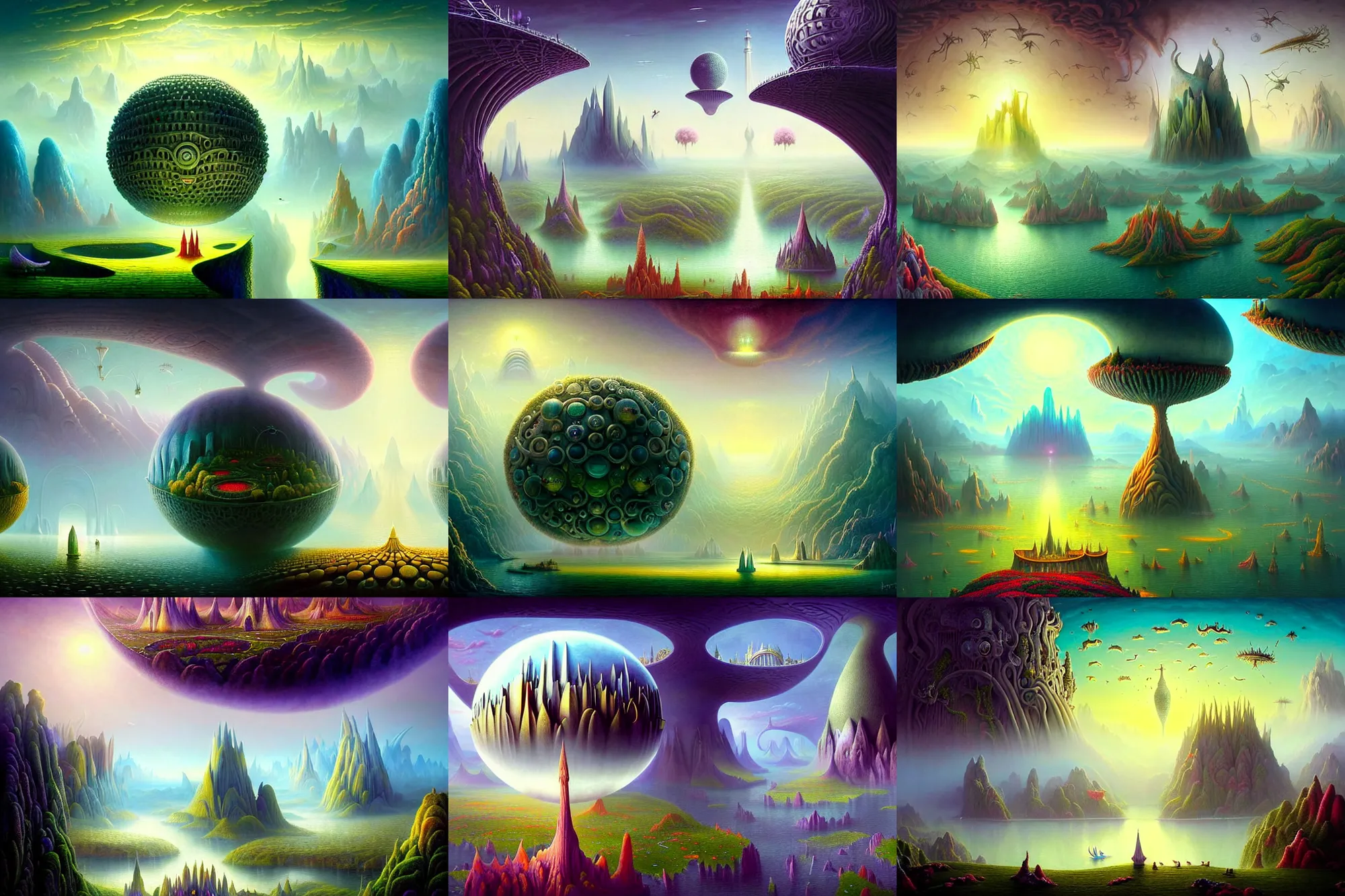 Prompt: a beautiful epic stunning amazing and insanely detailed matte painting of alien dream worlds with surreal architecture designed by Heironymous Bosch, mega structures inspired by Heironymous Bosch's Garden of Earthly Delights, vast surreal landscape and horizon by Asher Durand and Cyril Rolando and Thomas Kinkade, rich pastel color palette, masterpiece!!, grand!, imaginative!!!, whimsical!!, epic scale, intricate details, sense of awe, elite, fantasy realism, complex composition, 4k post processing