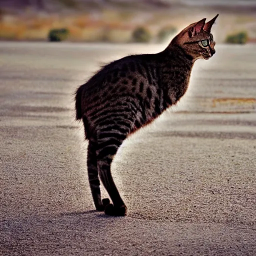 Prompt: a feline ostrich - cat - hybrid, animal photography