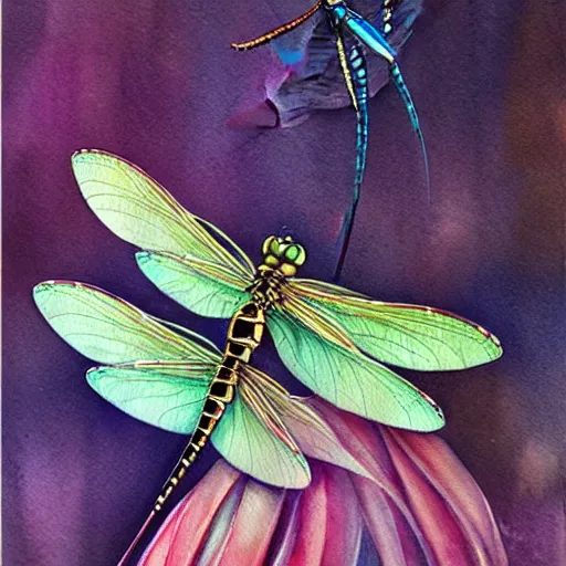 Prompt: watercolor dragonfly by anna dittmann, by marco mazzoni, by stephanie law,