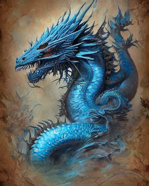 Image similar to a beautiful detailed 3d matte painting of female blue dragon of the dead, by ellen jewett, by tomasz alen kopera, Frank Frizzera, ominous, magical realism, Magic the gathering playing card, texture, intricate, ornate, royally decorated, whirling smoke, embers, radiant colors, fantasy, trending on artstation, volumetric lighting, micro details, 3d model , ray tracing, 8k