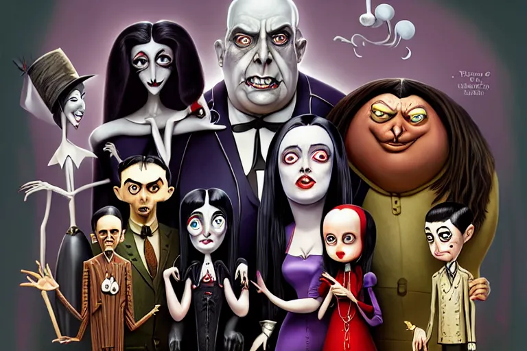 Image similar to the addams family, american mcgee's alice, sharp focus, artstation, trending, by julie dillon, luis melo, tyler miles lockett, lei jin, hong lei, ken wong, adam narozanski, joy ang