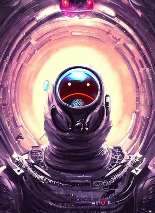 Image similar to a futuristic astronaut with glowing eyes and a wormhole tunnel cyberpunk art by android jones, featured on artstation, darksynth, synthwave