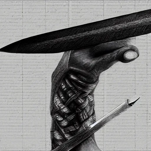 Prompt: a pencil that turns into a sword, digital art