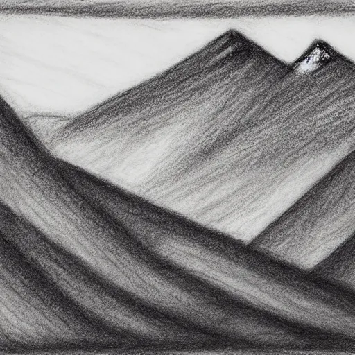 Image similar to charcoal pencil sketch of mountains, lower third, high contrast, black and white