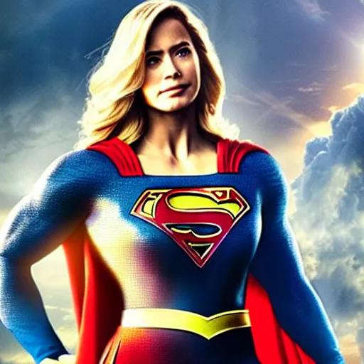 Prompt: Dwayne The Rock Johnson plays supergirl in movie full body shot, epic movie poster