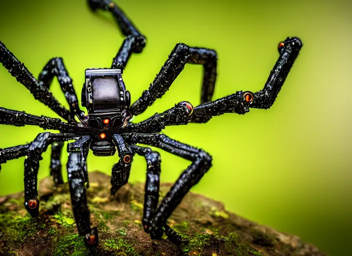 Prompt: photo of a cybernetic biomechanical spider in the forest. fantasy magic style. highly detailed 8 k. intricate. nikon d 8 5 0 5 5 mm. award winning photography.