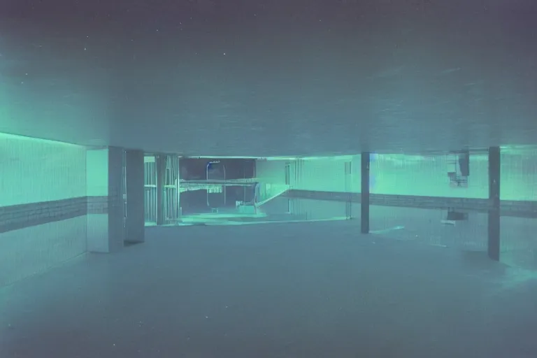 KREA - Creepy, Eerie photo of a liminal space room with large pool filled  with water, backrooms, 4K
