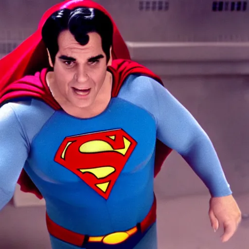 Prompt: Danny Devito as superman, 4K, movie still, photograph, high quality