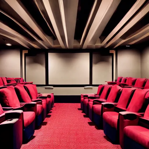 Image similar to award - winning photograph of a movie theater interior liminal space, liminal space, creepy, 8 k hd