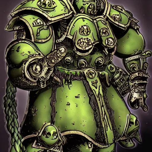 Prompt: nurgle chaos space marine, anime art style, illustration