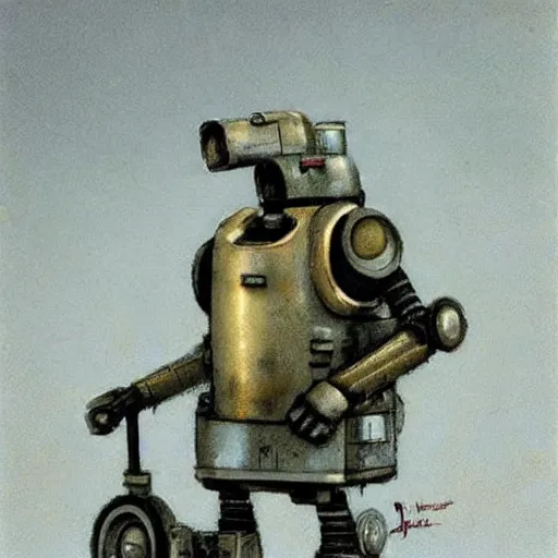 Prompt: (((((((((((retro robot with tank tracks drive on and a robot dog head))))))))))) . muted colors. by Jean-Baptiste Monge !!!!!!!!!!!!!!!!!!!!!!!!!!!!!!!!!!!!!!!!