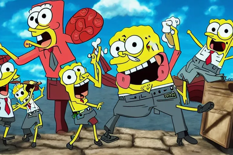 Prompt: spongebob squarepants in the anime attack on titan