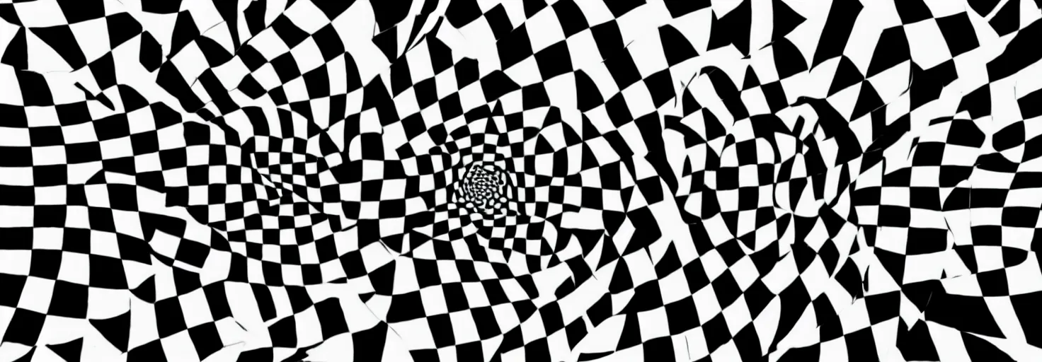 Prompt: black and white checkerboard op art escher abstract shapes