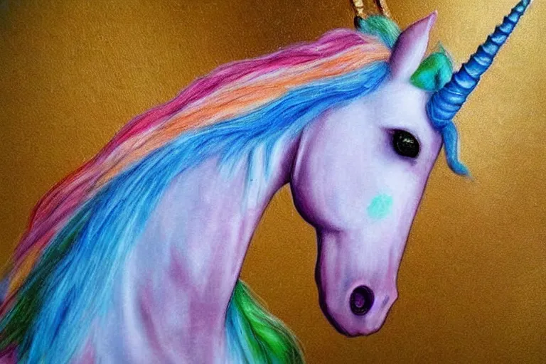 Image similar to the most horrible unicorn art imaginable, airbrush, sparkles, trashy