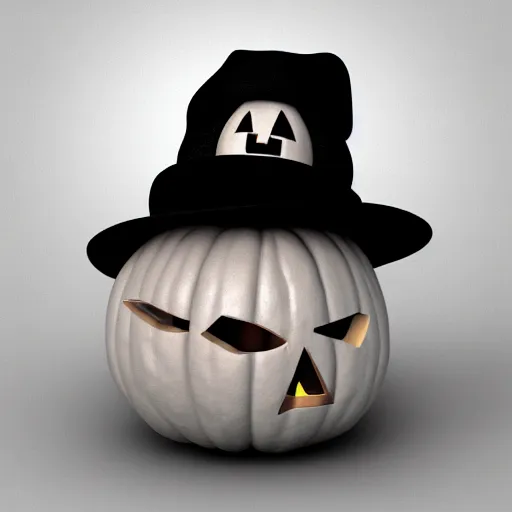 Image similar to a halloween pumpkin wearing a black hat, an ambient occlusion render by master of saint giles, polycount contest winner, sots art, rendered in maya, sketchfab, ambient occlusion